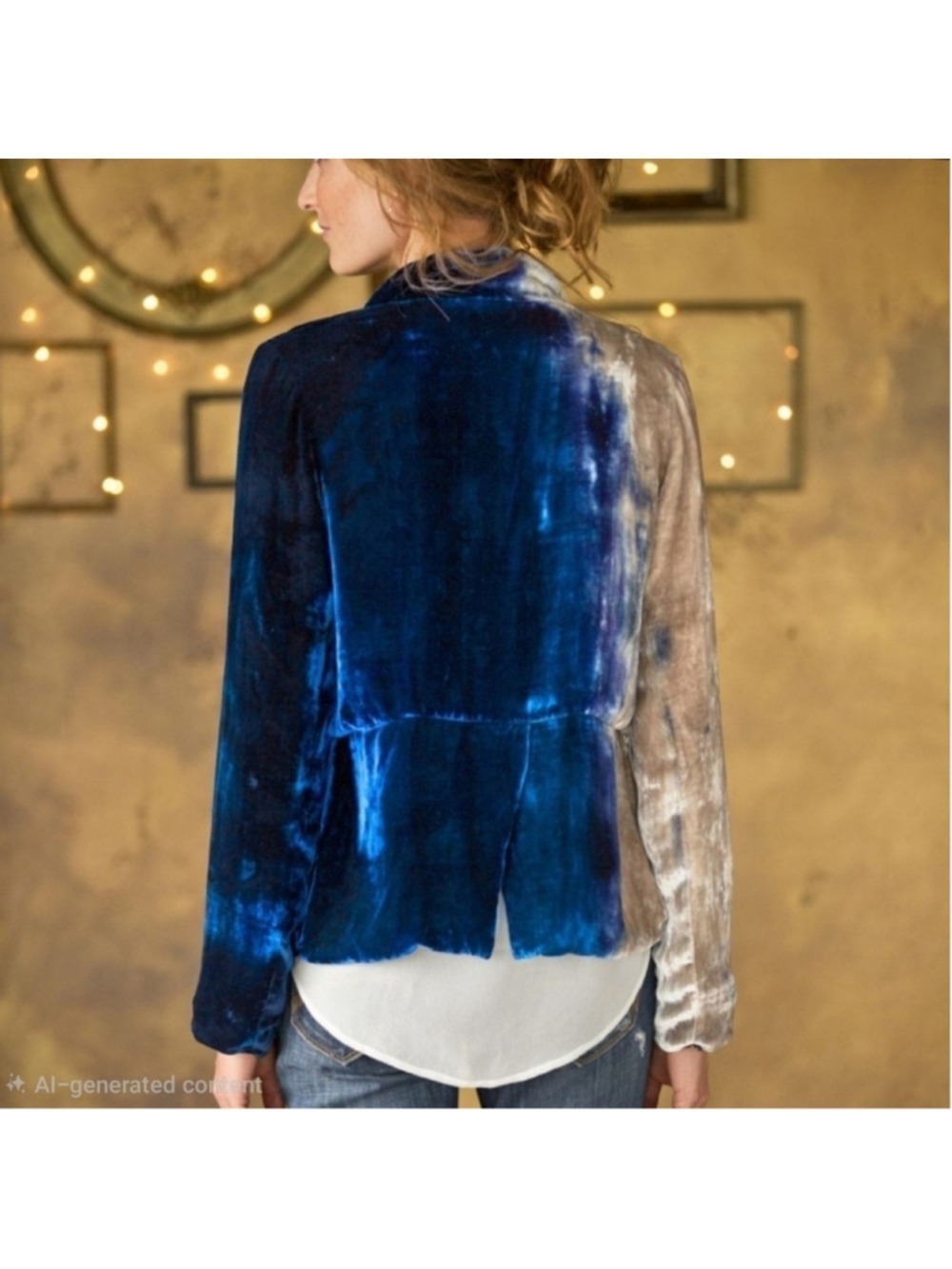 Chaser Velvet Dip Dye Blazer Blue Champagne Silk Blend Open Front - Picture 3 of 9